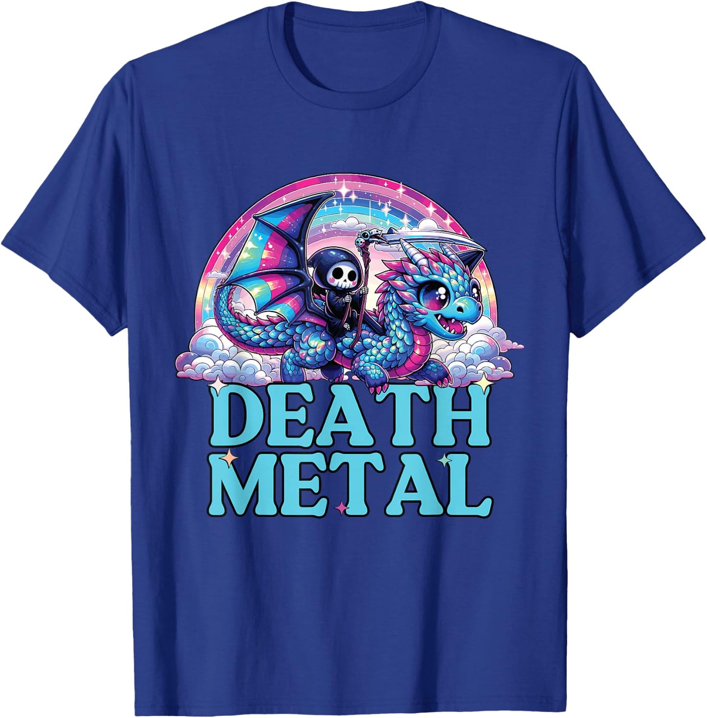 Death Metal Rainbow, Reaper with Dragon Funny Death Metal T-Shirt - T-Shirt | Royal