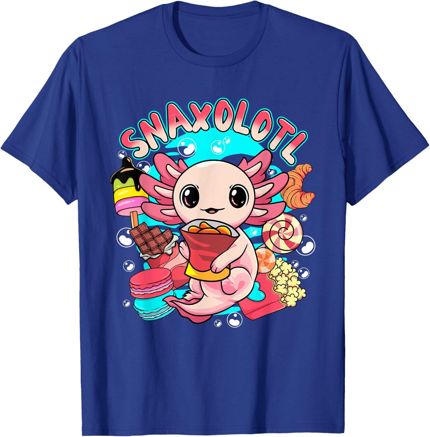 Cute Axolotl Lover Snaxolotl Food Sweets Kids Boys Girls T-Shirt - T-Shirt | Royal