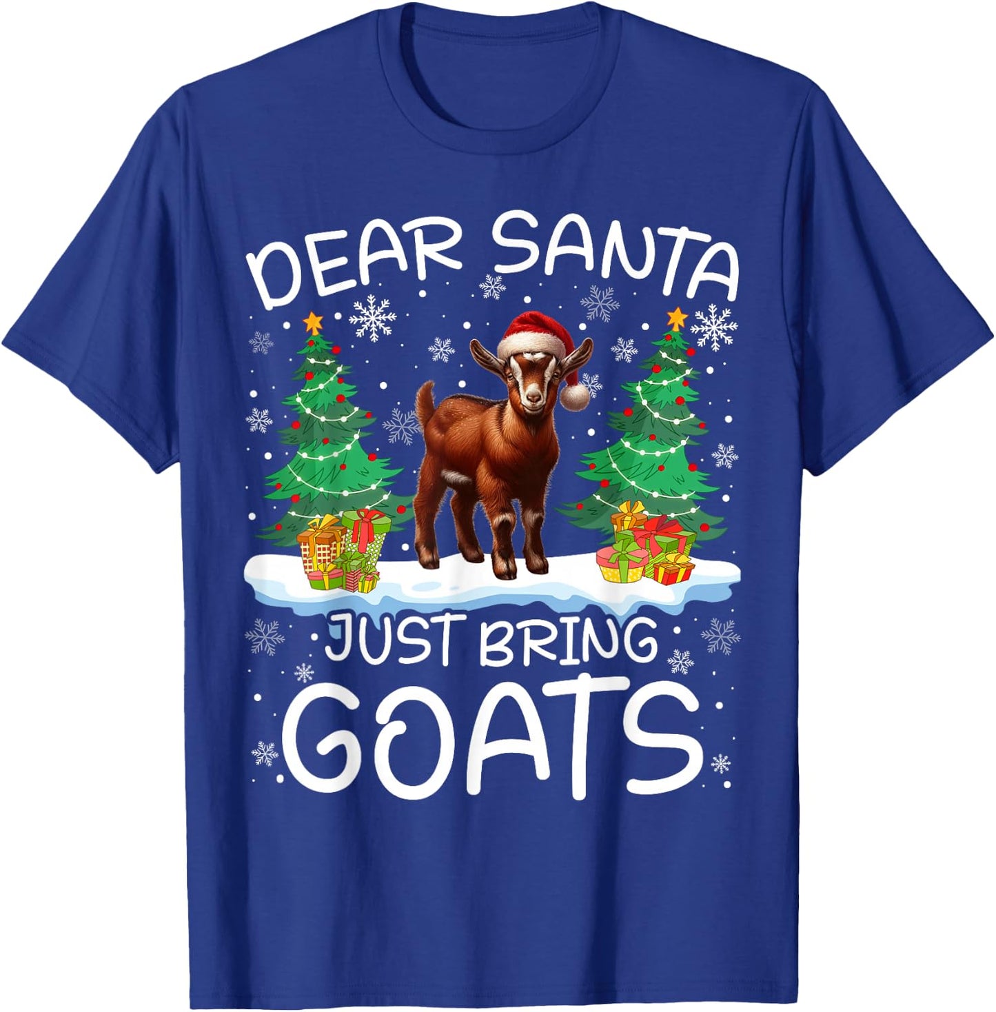 Goat Funny Santa Hat Tree Xmas Lights Snowflakes Gifts T-Shirt - T-Shirt | Royal