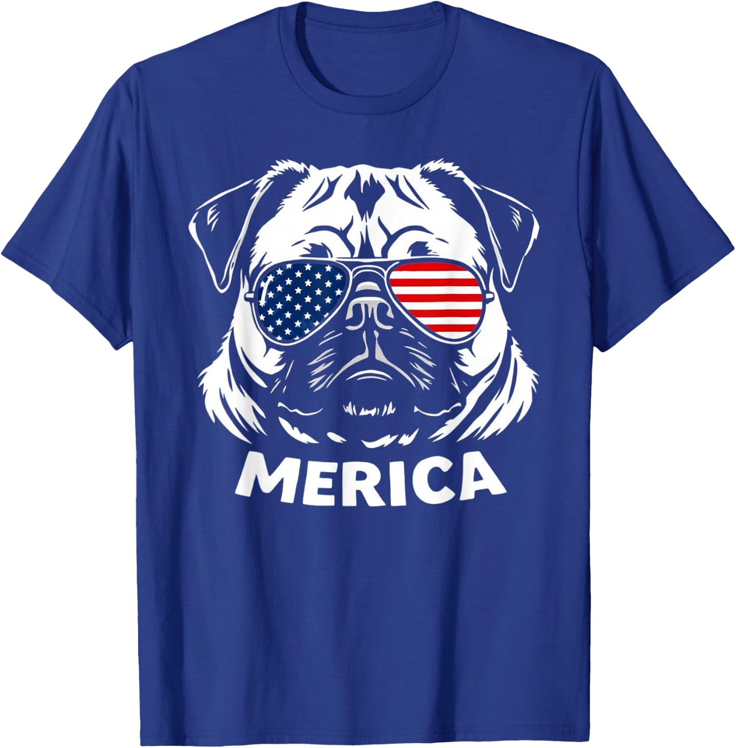 American Flag USA Merica Pug Dog 4th Of July kids women men T-Shirt - T-Shirt | Royal