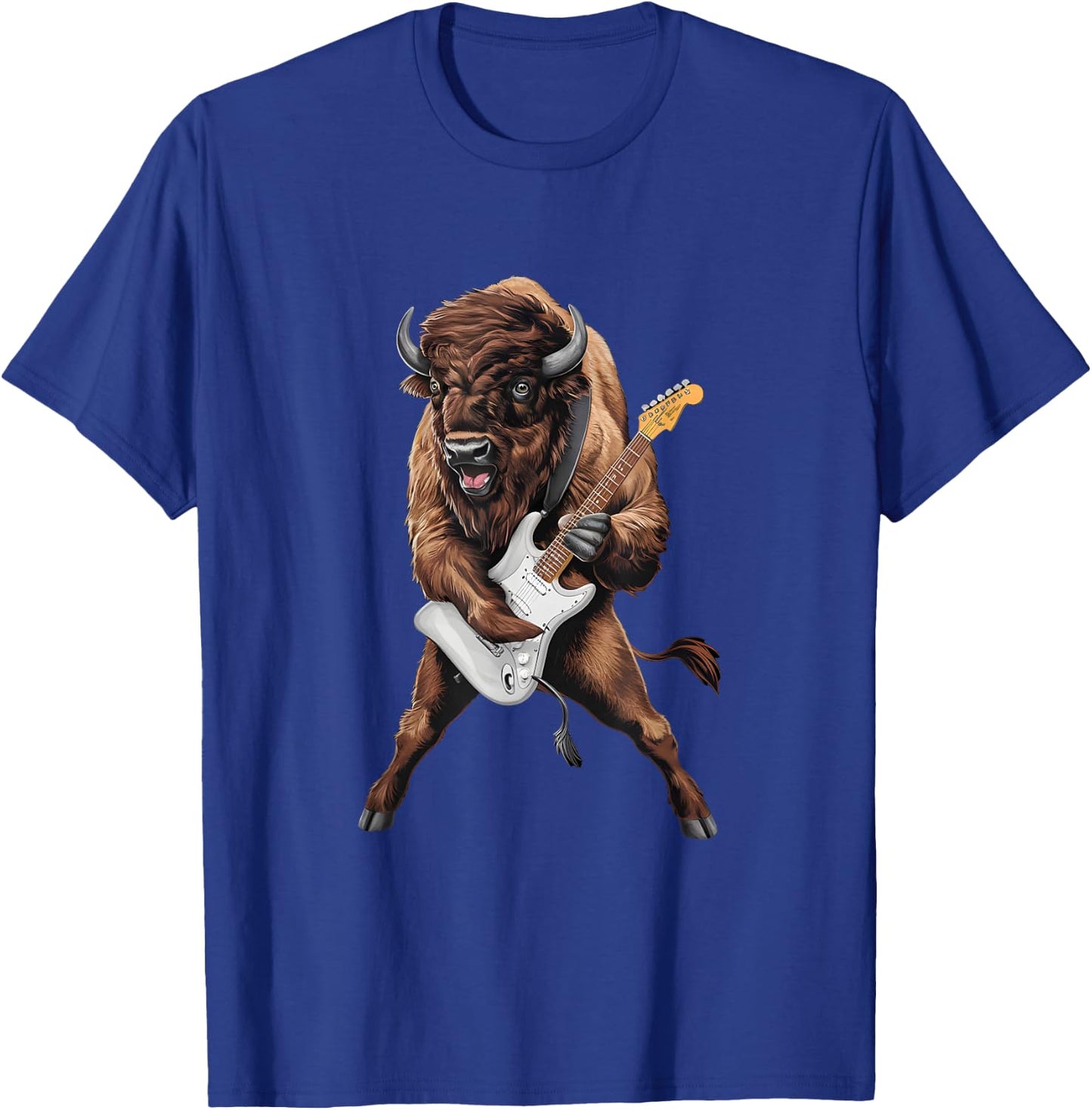 Buffalo Playing Electric Guitar Funny American Bison Lover T-Shirt - T-Shirt | Royal