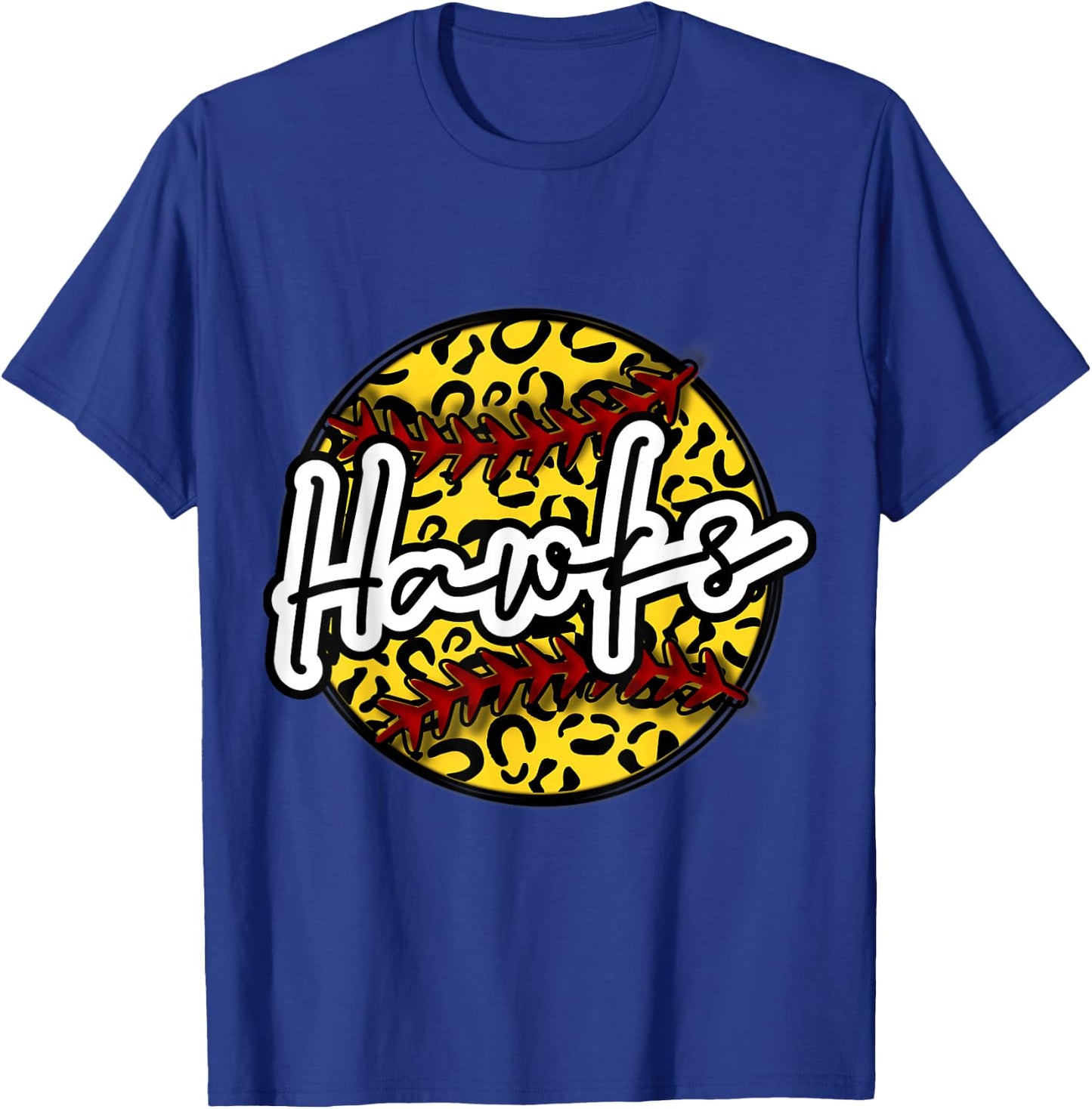 HAWKS Leopard Cheetah Softball Team Trendy Cute Womans Top T-Shirt - T-Shirt | Royal