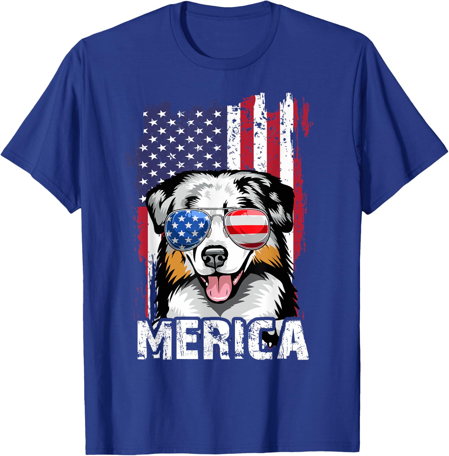 Merica Australian Shepherd 4th of July USA Flag Aussie Dog Kids Men T-Shirt - T-Shirt | Royal