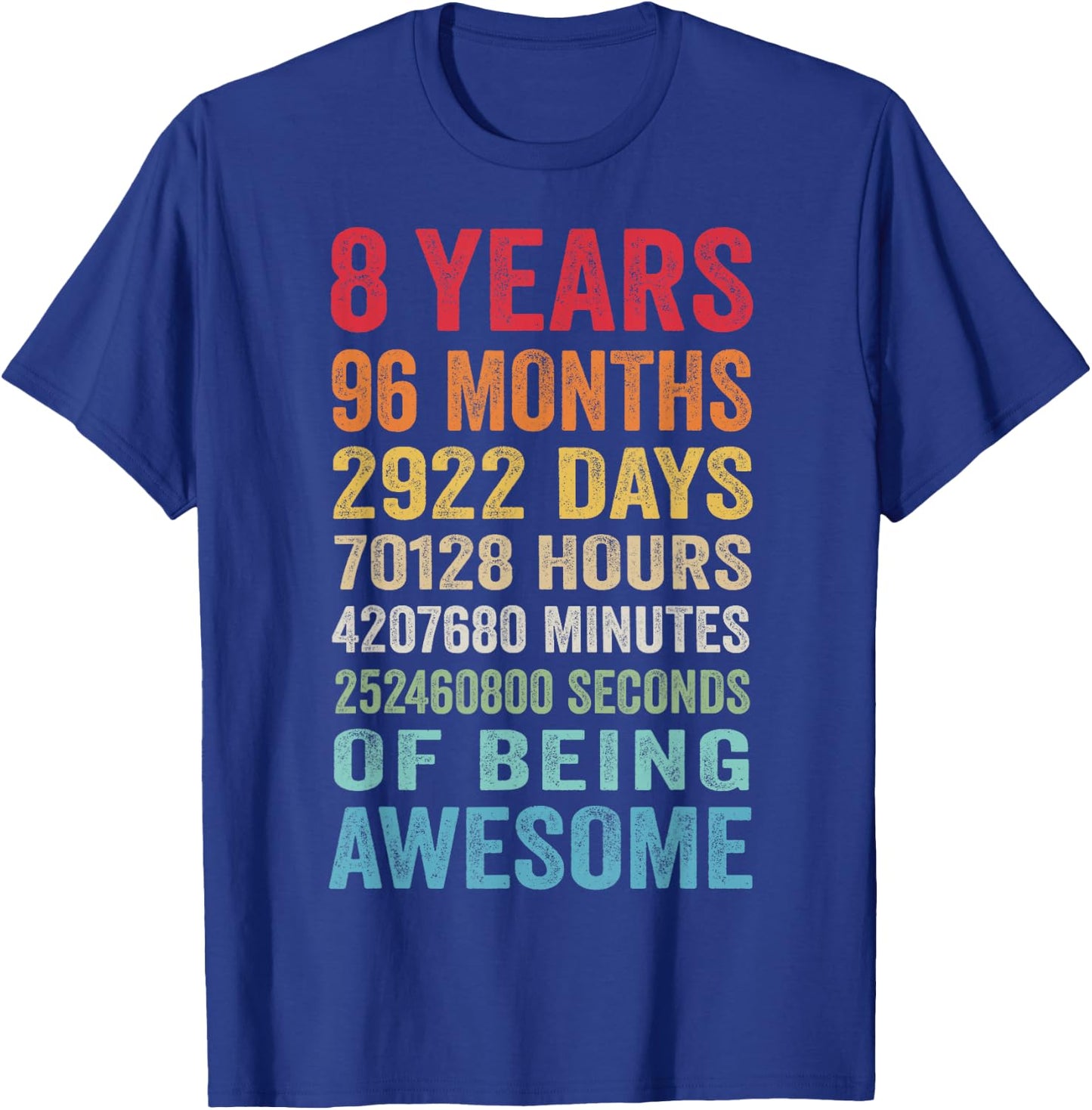 8th Birthday 8 Years Old Vintage Retro 96 Months T-Shirt - T-Shirt | Royal