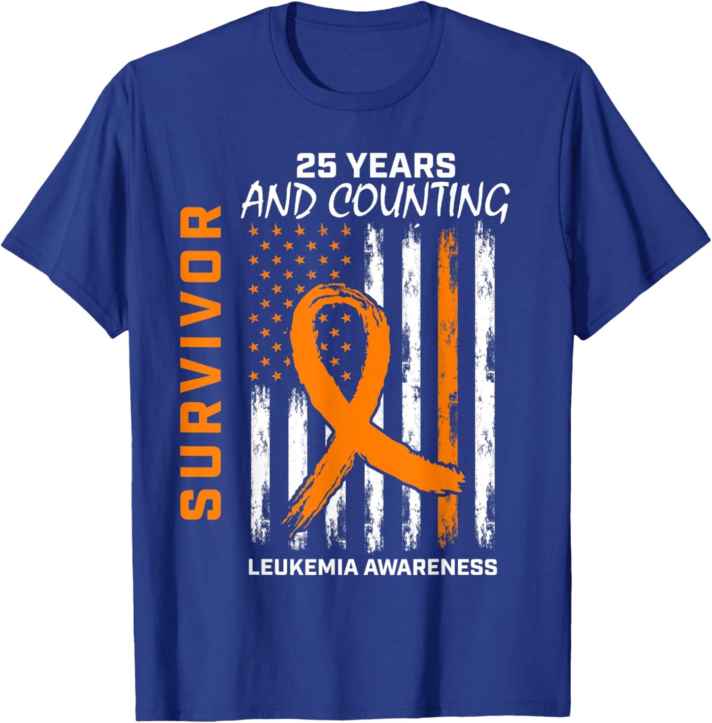25 Years Cancer Free Orange Leukemia Survivor American Flag Kids Men T-Shirt - T-Shirt | Royal