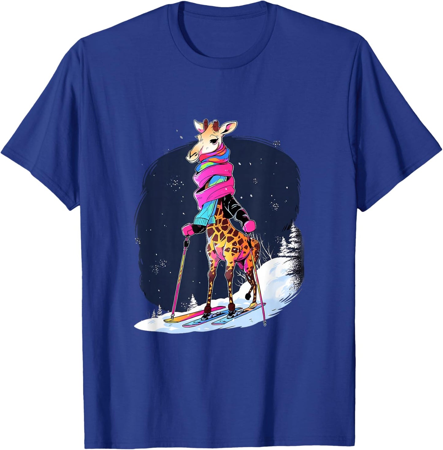 Giraffe Skiing Skier Ski Winter Snow T-Shirt - T-Shirt | Royal