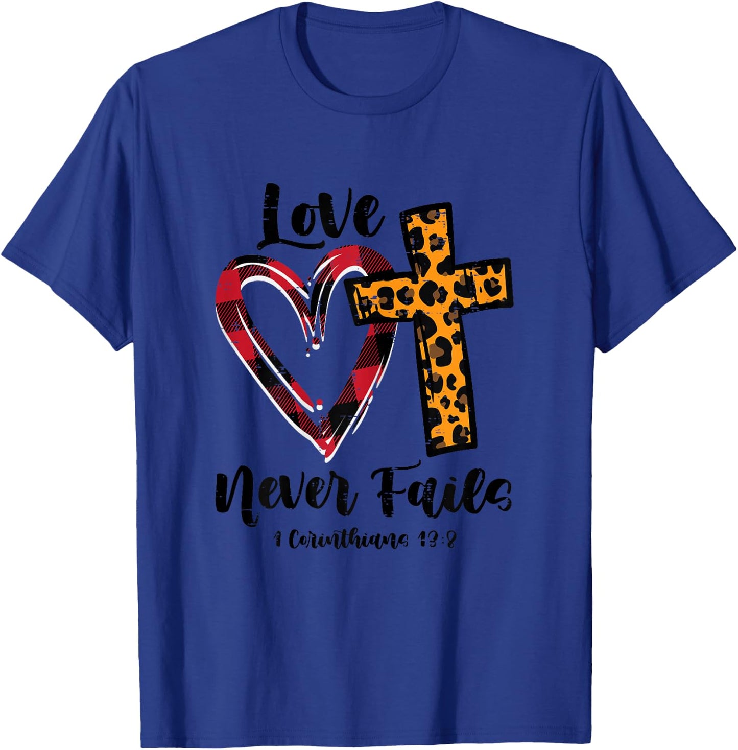 Love Never Fail Bible Valentines Day Leopard Christian Women T-Shirt - T-Shirt | Royal