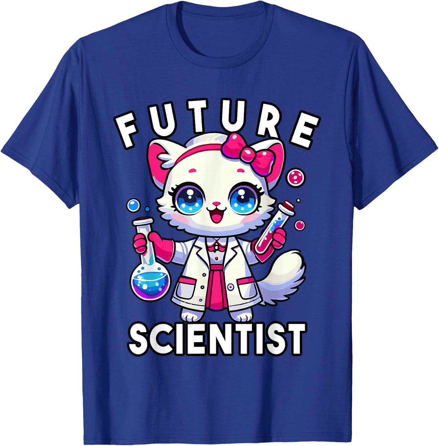 Future Scientist Girls Cat Lab Chemistry Graphic T-Shirt - T-Shirt | Royal