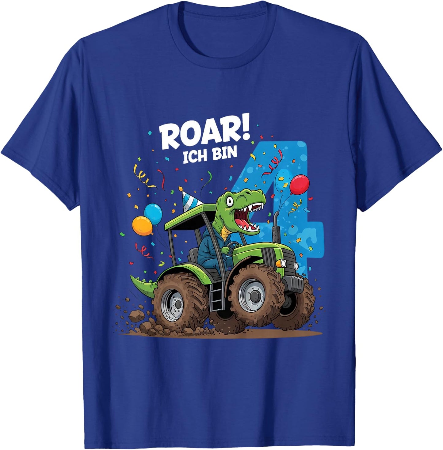Kinder Dinosaurier Traktor Kinder Geburtstag 4 Jahre Junge T-Shirt - T-Shirt | Royal