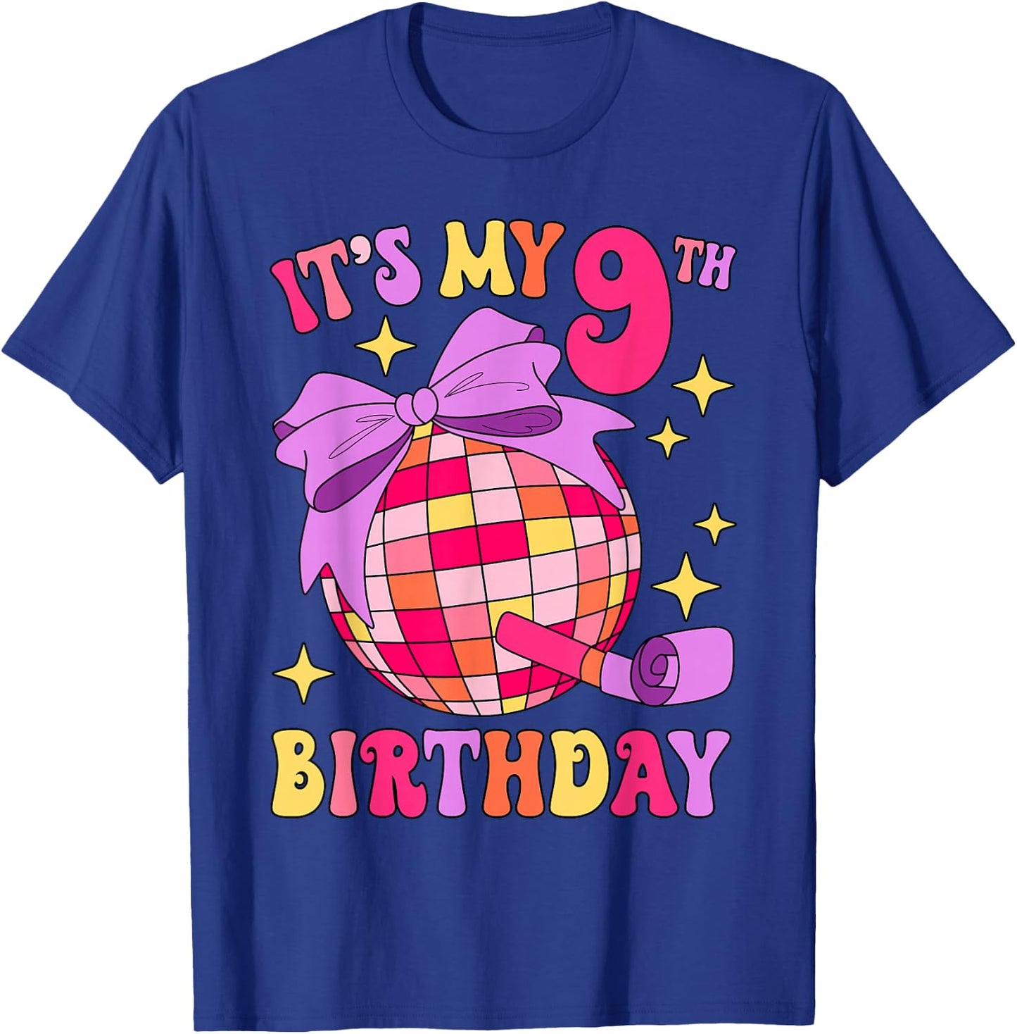 It's My 9th Birthday Disco Bow Party 9 Years Old Kids Girls T-Shirt - T-Shirt | Royal