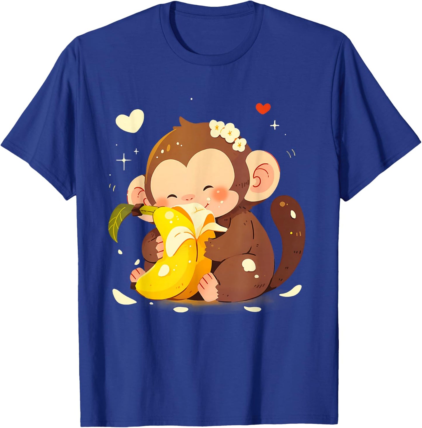 Banana Monkey Cute Monkey Drawing Bananas Fruit Wildlife T-Shirt - T-Shirt | Royal