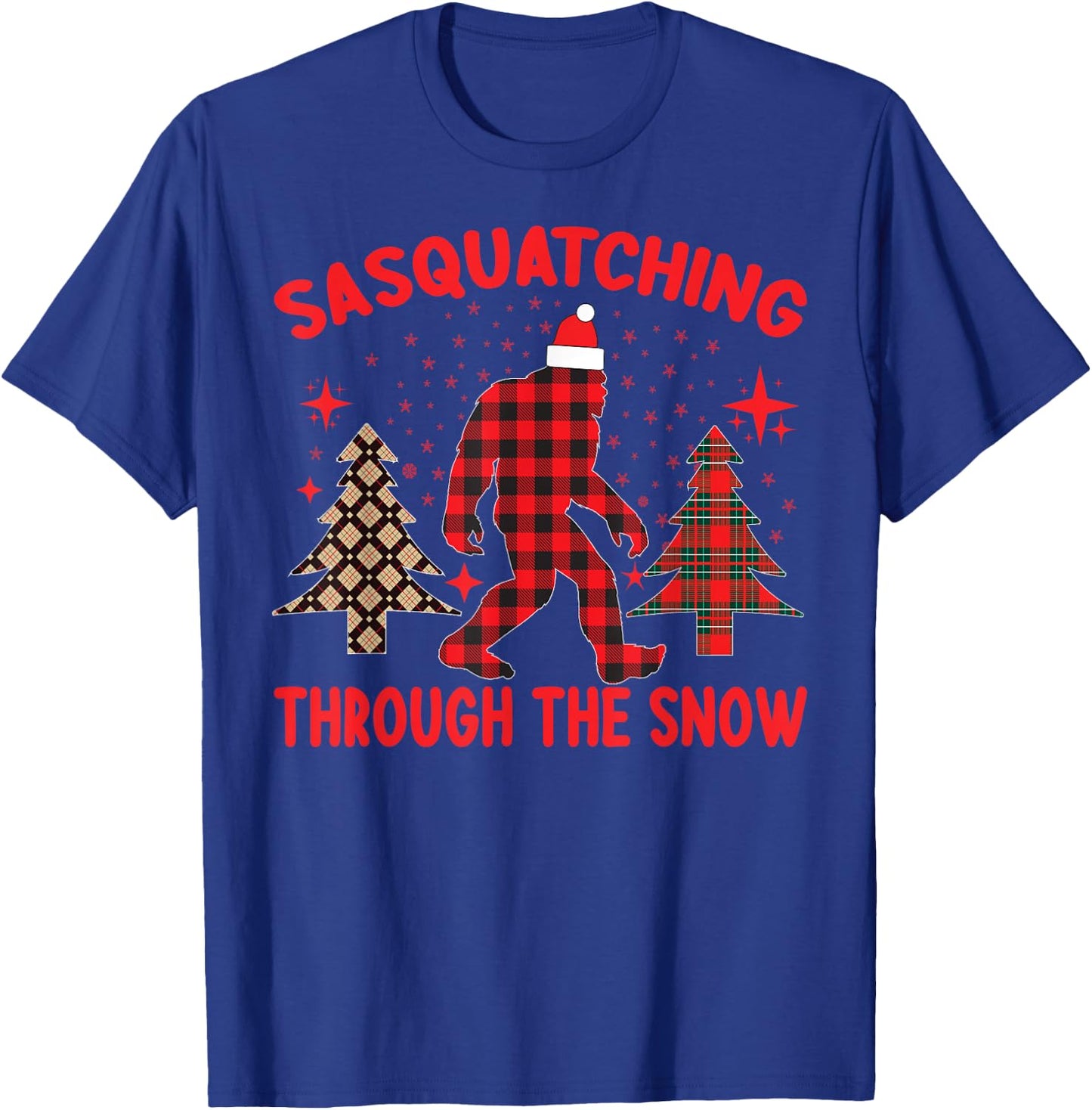 Sasquatching Through The Snow - Funny Christmas Bigfoot T-Shirt - T-Shirt | Royal