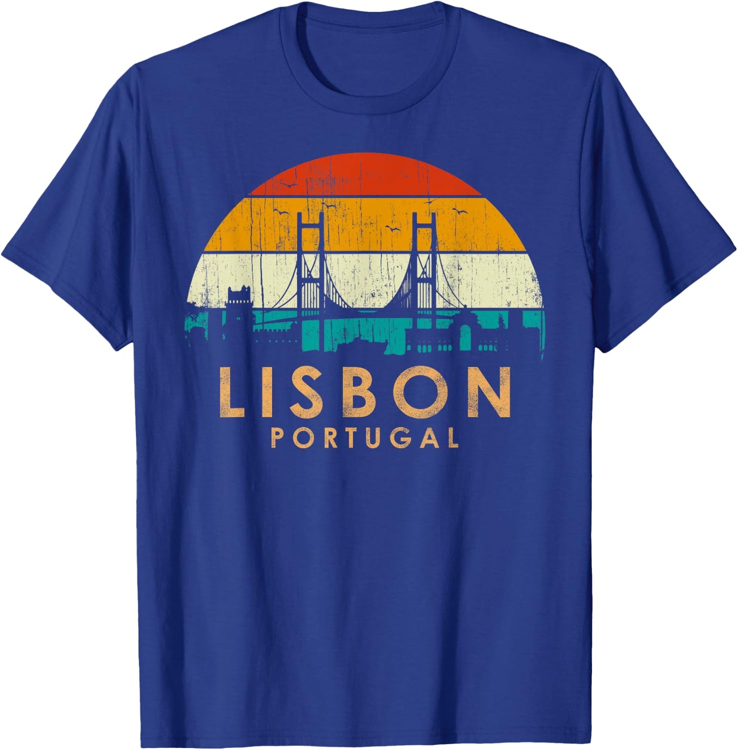 Vintage Retro Style Landscape Sunset Capital Lisbon Portugal T-Shirt - T-Shirt | Royal