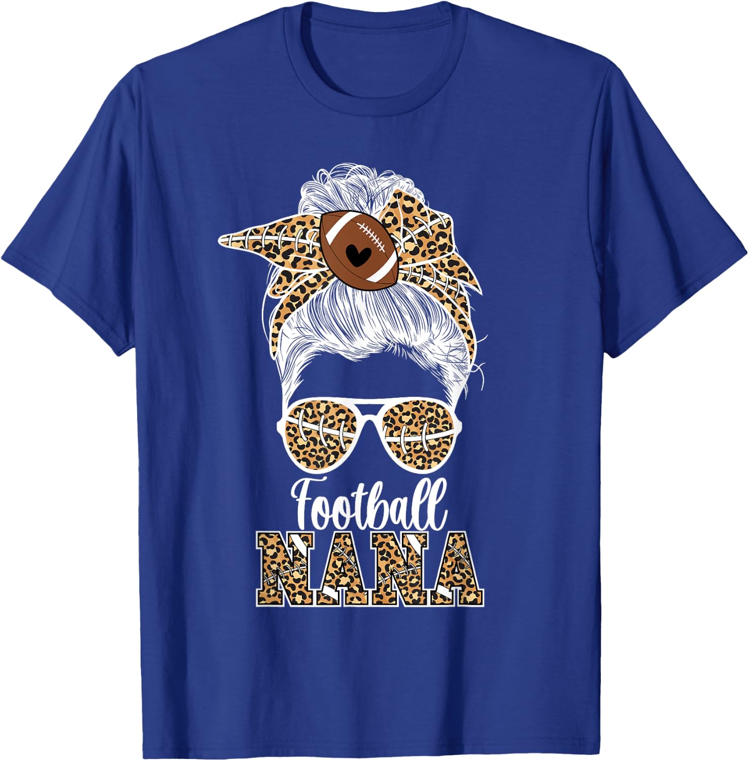 Football Nana Messy Bun Nana Of A Football Player T-Shirt - T-Shirt | Royal