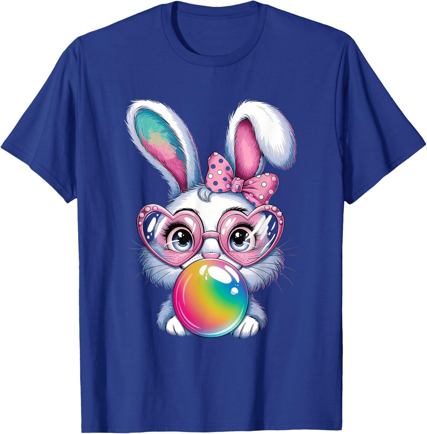 Bunny Easter Girls Coquette Bow Bubble Gum Rabbit Easter T-Shirt - T-Shirt | Royal