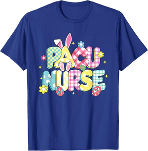 Retro Groovy PACU Nurse Bunny Ear Funny Easter Gifts T-Shirt - T-Shirt | Royal