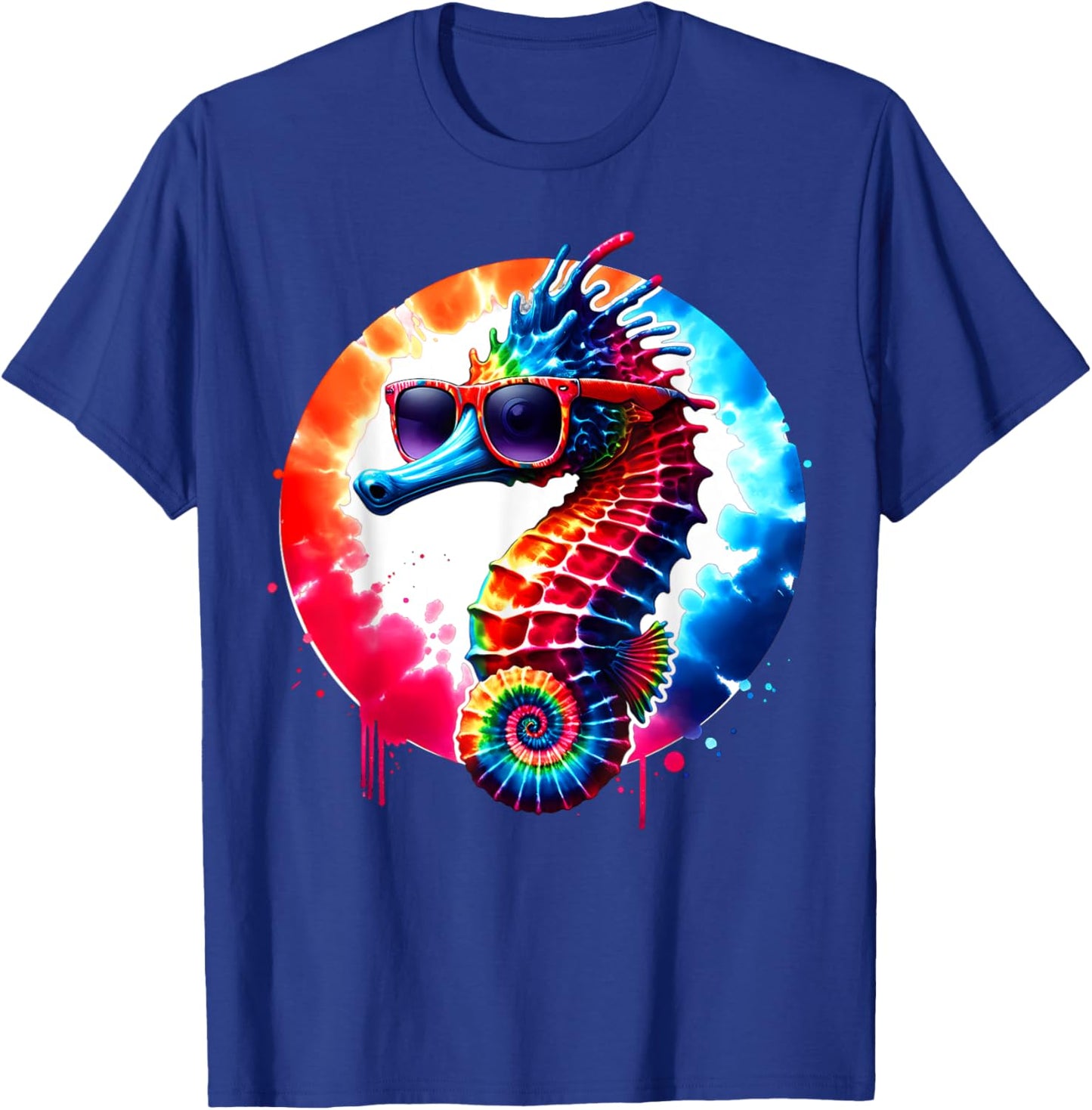 Cool Graphic Tie Dye Sunglasses Seahorse Illustration Art T-Shirt - T-Shirt | Royal