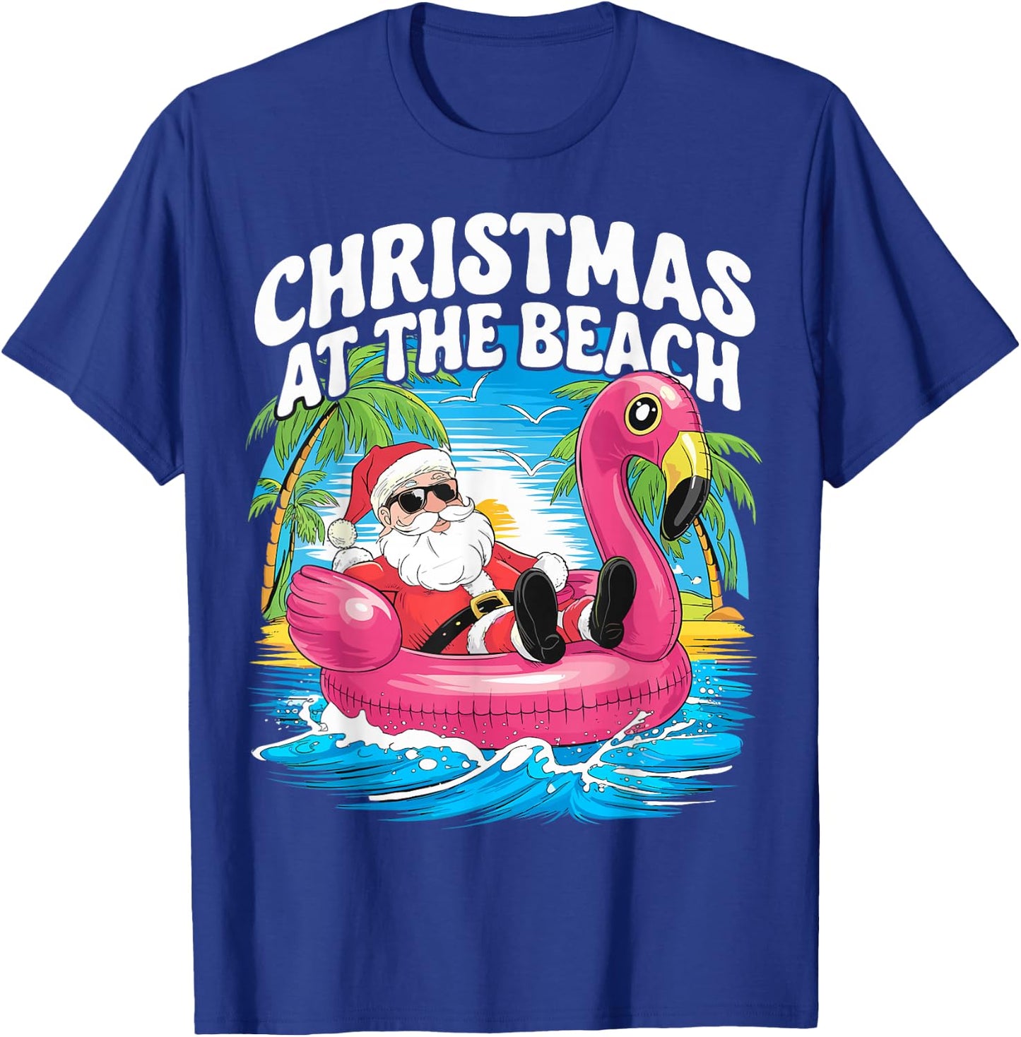 Flamingo Float Santa Claus Christmas At The Beach T-Shirt - T-Shirt | Royal