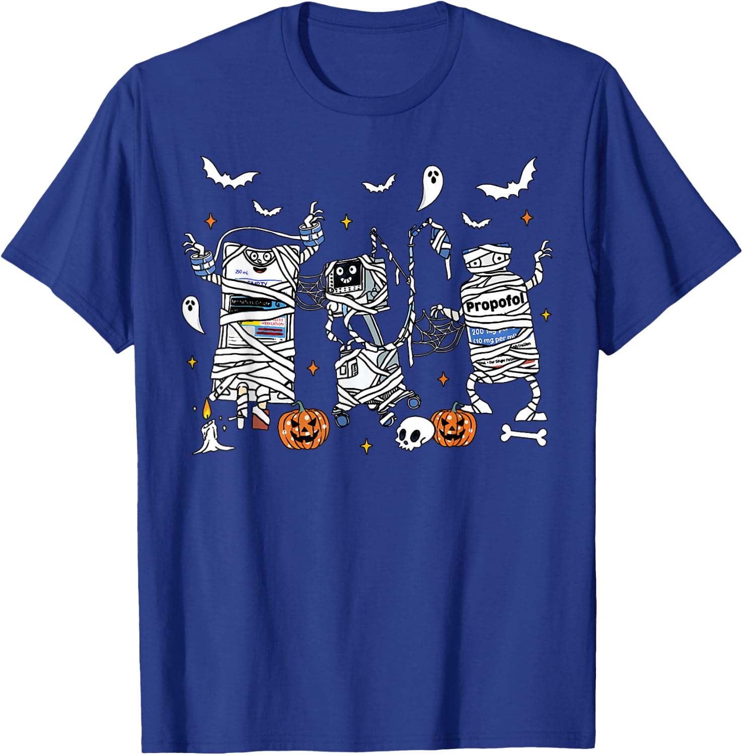 Halloween ICU Nurse Propofol Mummy NICU PICU Nurse Tech T-Shirt - T-Shirt | Royal