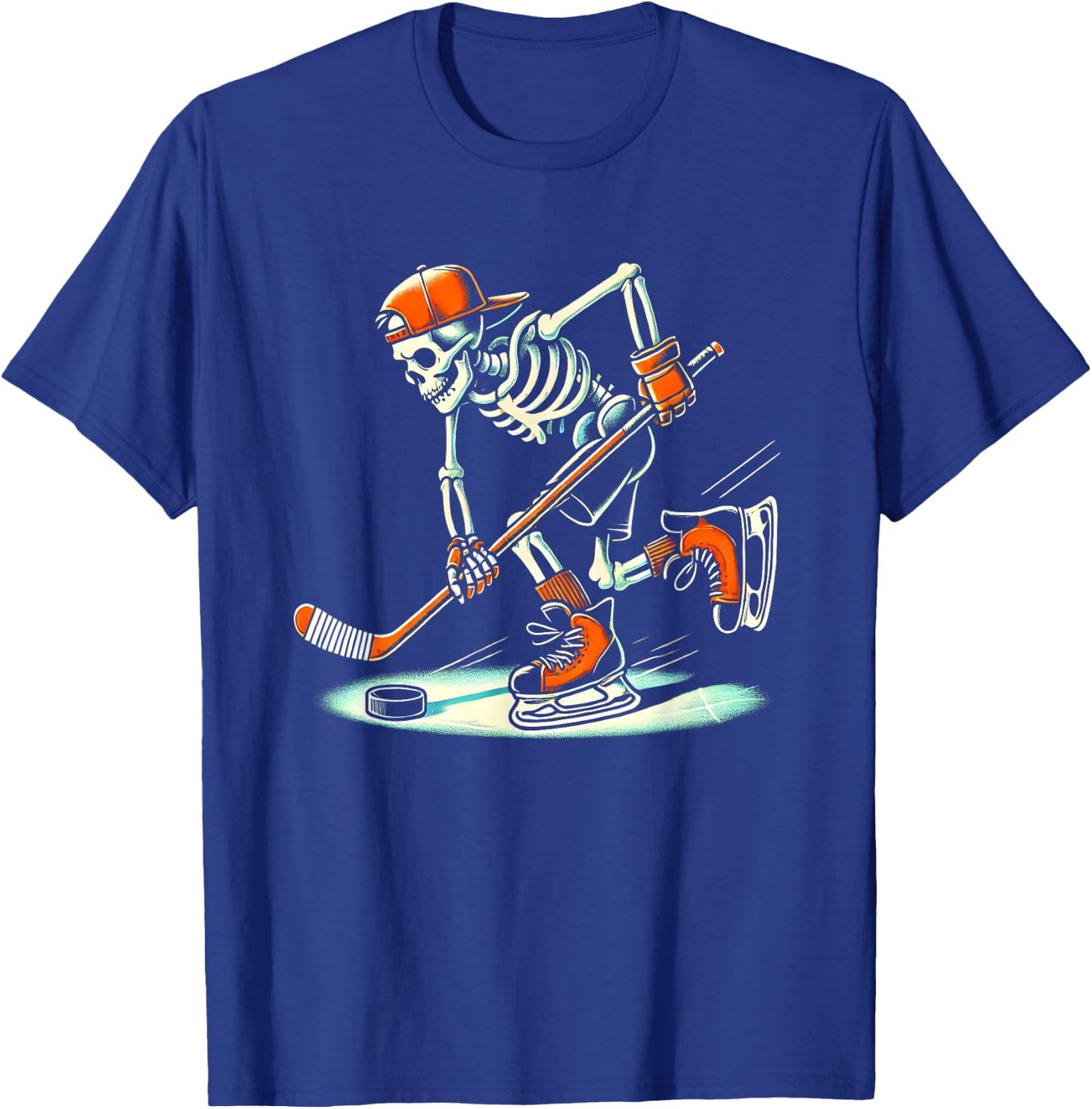 Funny Skeleton Hockey Halloween For Ice Hockey Lovers T-Shirt - T-Shirt | Royal