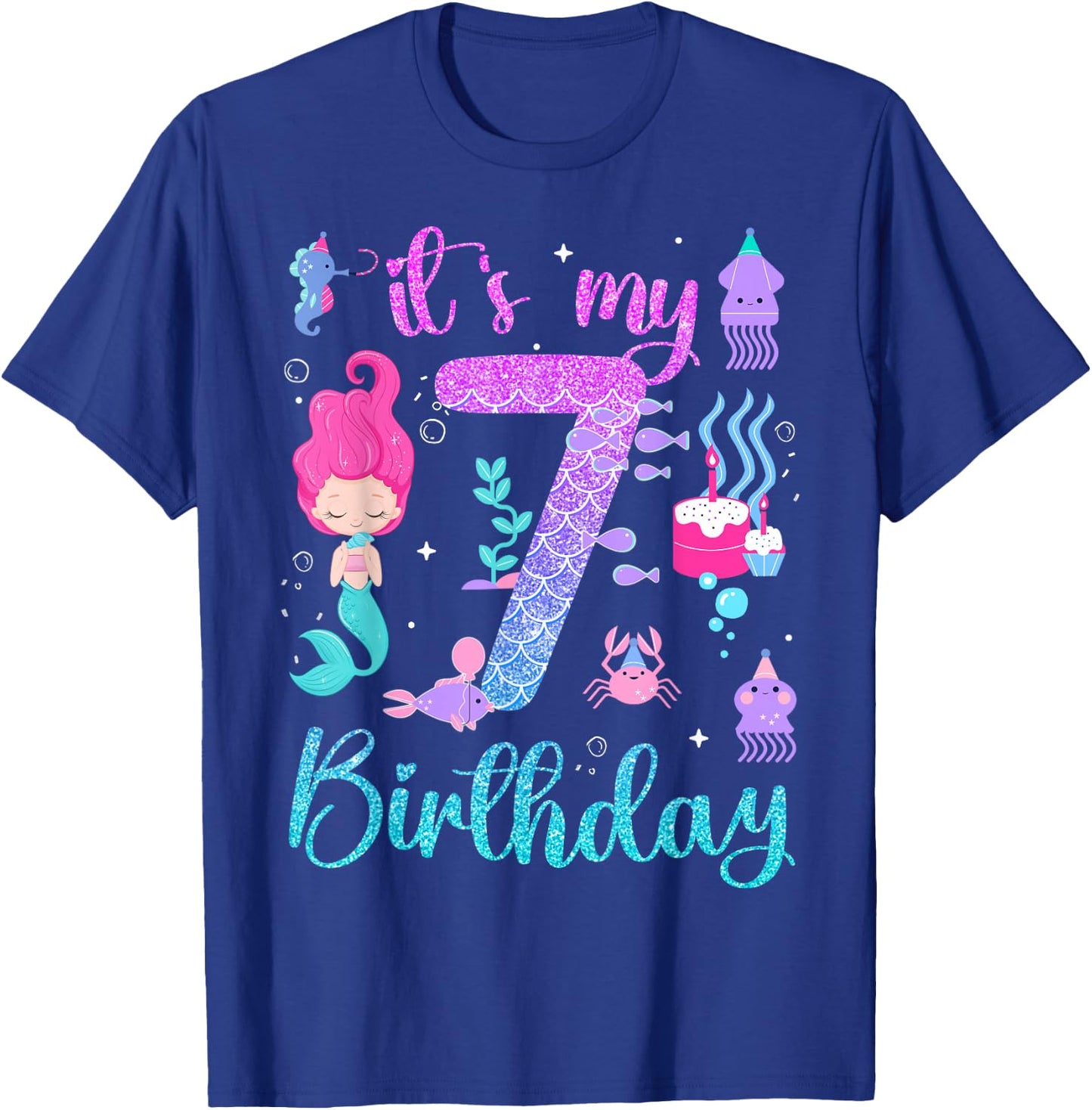 Mermaid Birthday Girls 7 Years Old Its My 7th Bday Mermaid T-Shirt - T-Shirt | Royal