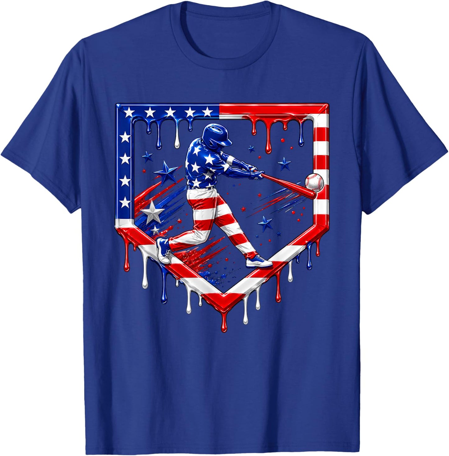 Baseball Drip Ice Cream USA Flag 4th of July Boys Youth Kids T-Shirt - T-Shirt | Royal