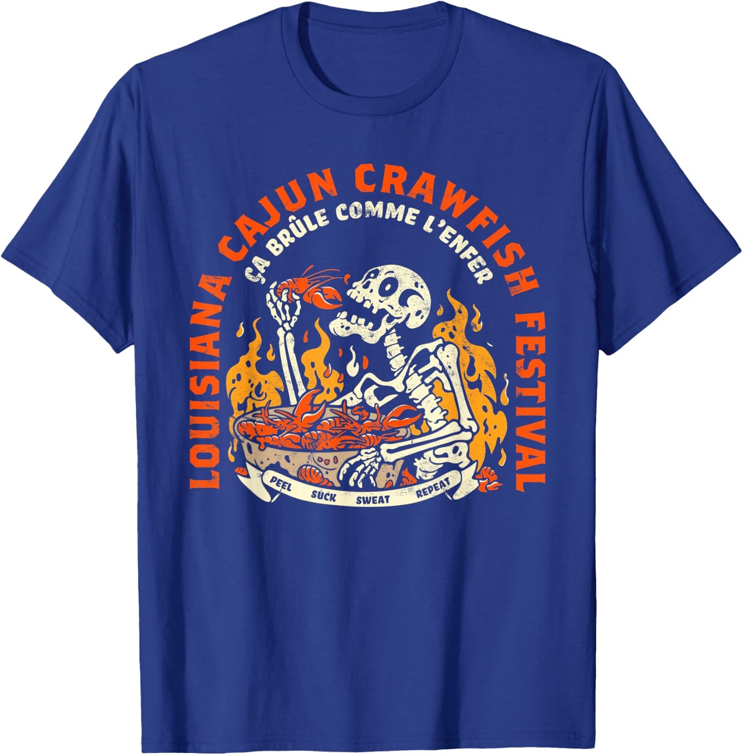 Louisiana Retro Skeleton Food Cajun Cajun Boil Festival T-Shirt - T-Shirt | Royal