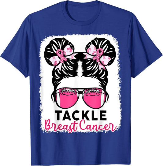 Tackle Breast Cancer Awareness Football Shirt Kid Youth Girl T-Shirt - T-Shirt | Royal