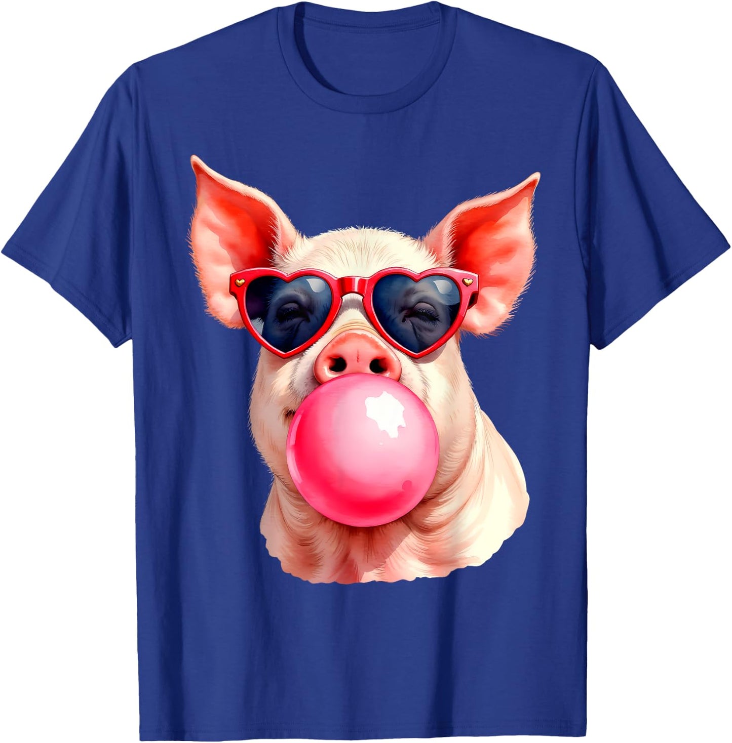 Pig Blowing Bubble Funny Pig T-Shirt - T-Shirt | Royal