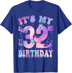It's My 32nd Birthday Butterfly Theme 32 Year Old Party Girl T-Shirt - T-Shirt | Royal