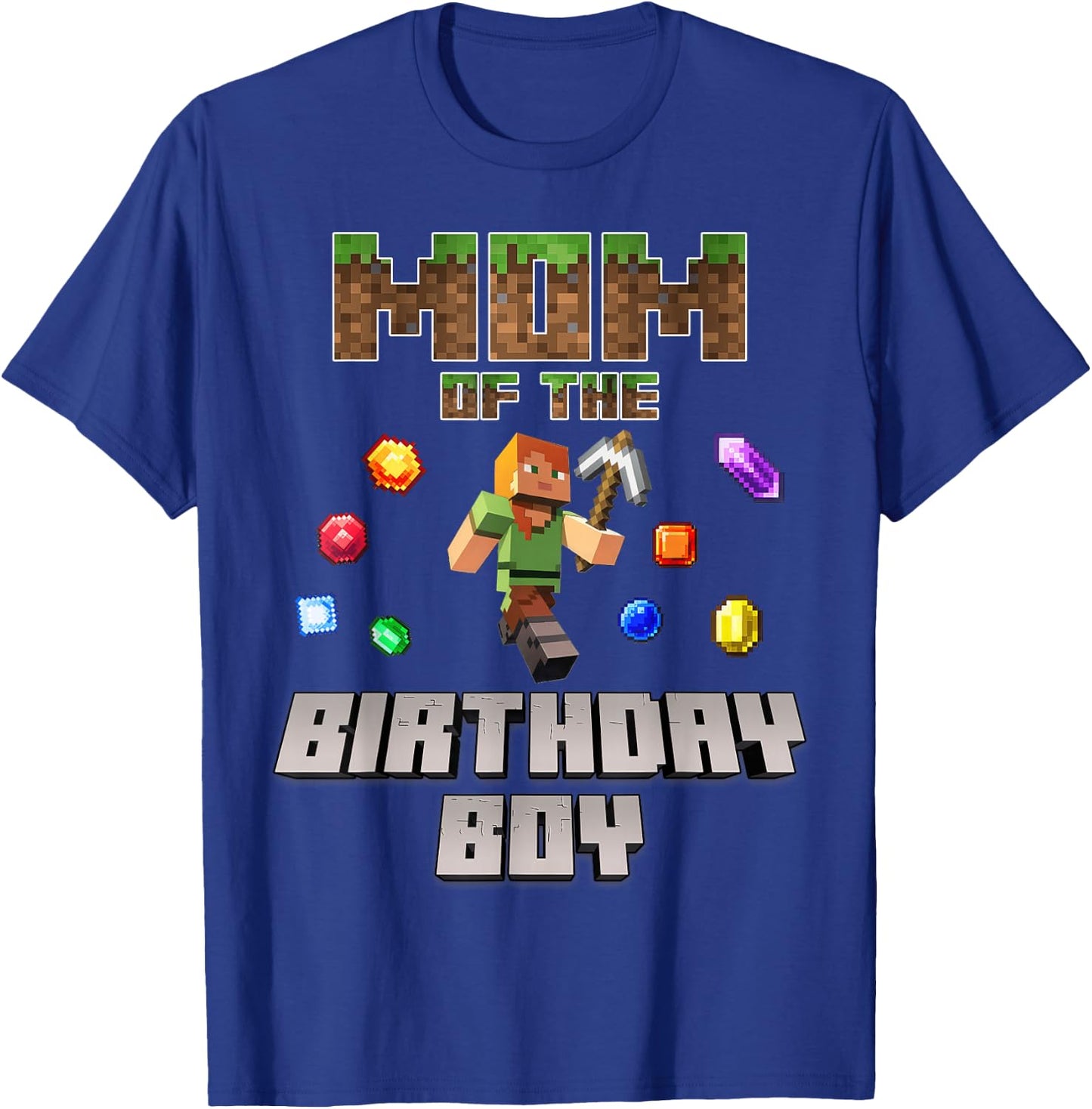 Mom Of The Birthday Boy Video Gamer Pixel Number T-Shirt - T-Shirt | Royal
