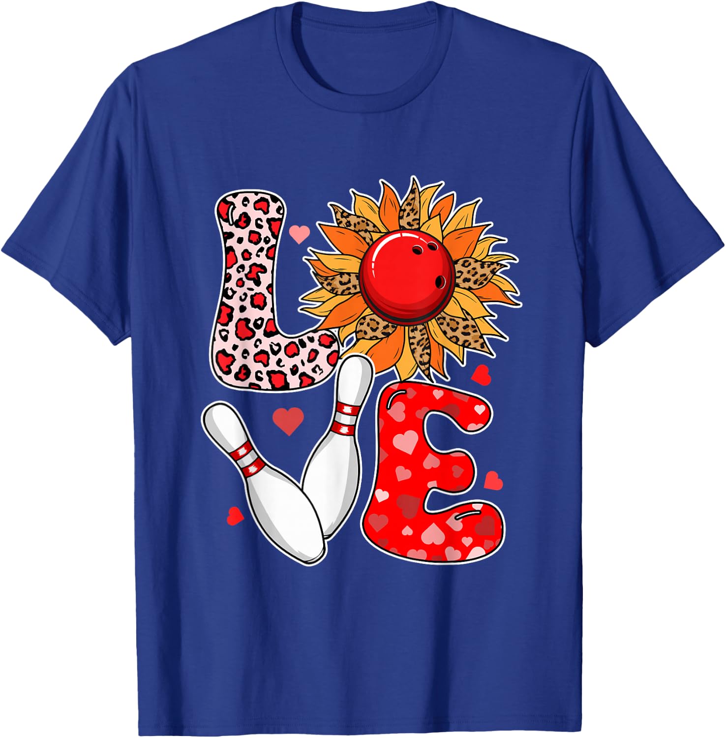 LOVE Leopard Sunflower Bowling Equipment Valentine Player T-Shirt - T-Shirt | Royal