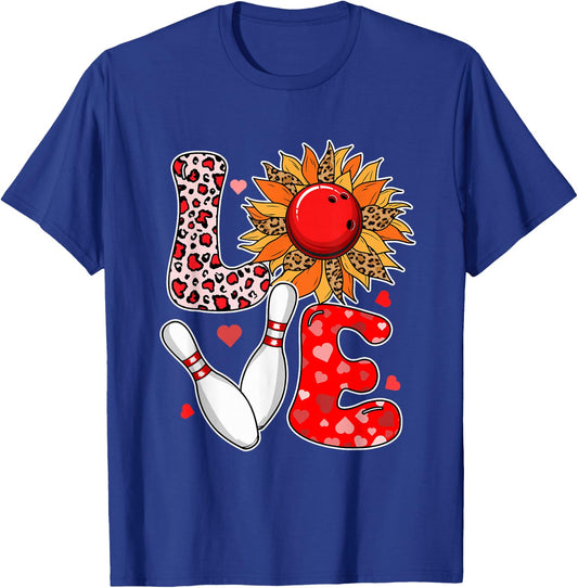 LOVE Leopard Sunflower Bowling Equipment Valentine Player T-Shirt - T-Shirt | Royal