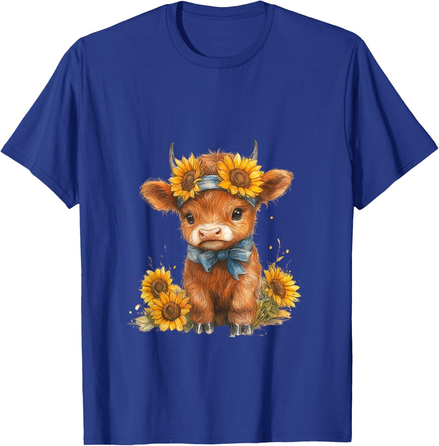Cute Highland cow with sunflowers country Heifer Farm Farmer T-Shirt - T-Shirt | Royal