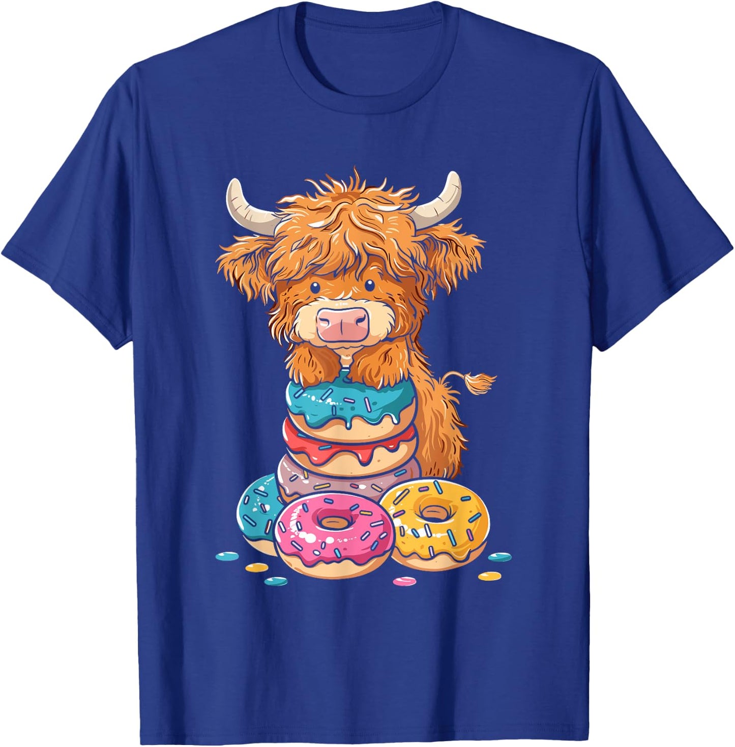 Donut Lover Cute Highland Cow Sprinkle Doughnut T-Shirt - T-Shirt | Royal