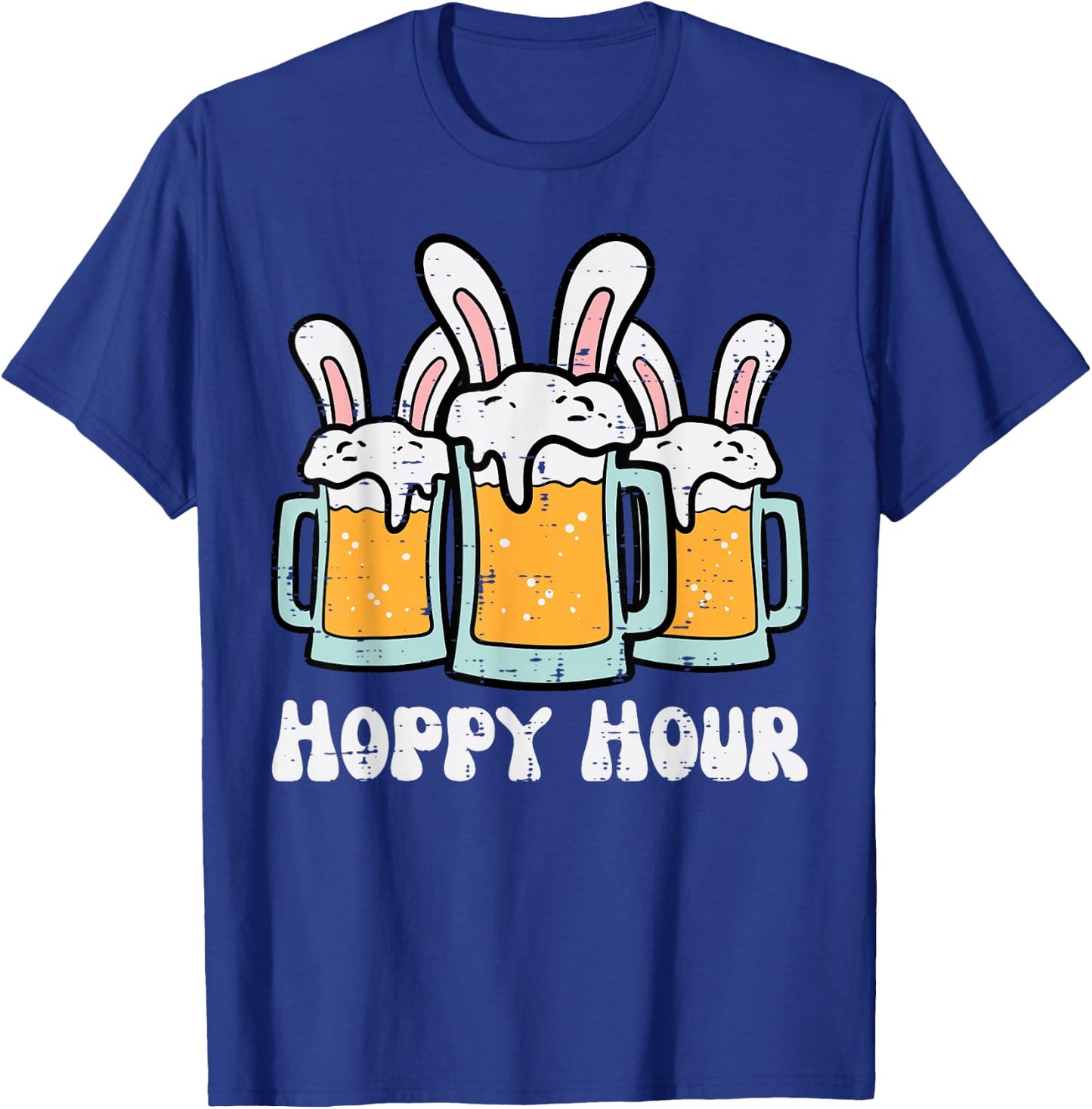 Easter Hoppy Happy Hour Bunny Ears Funny Dad Team Men Women T-Shirt - T-Shirt | Royal