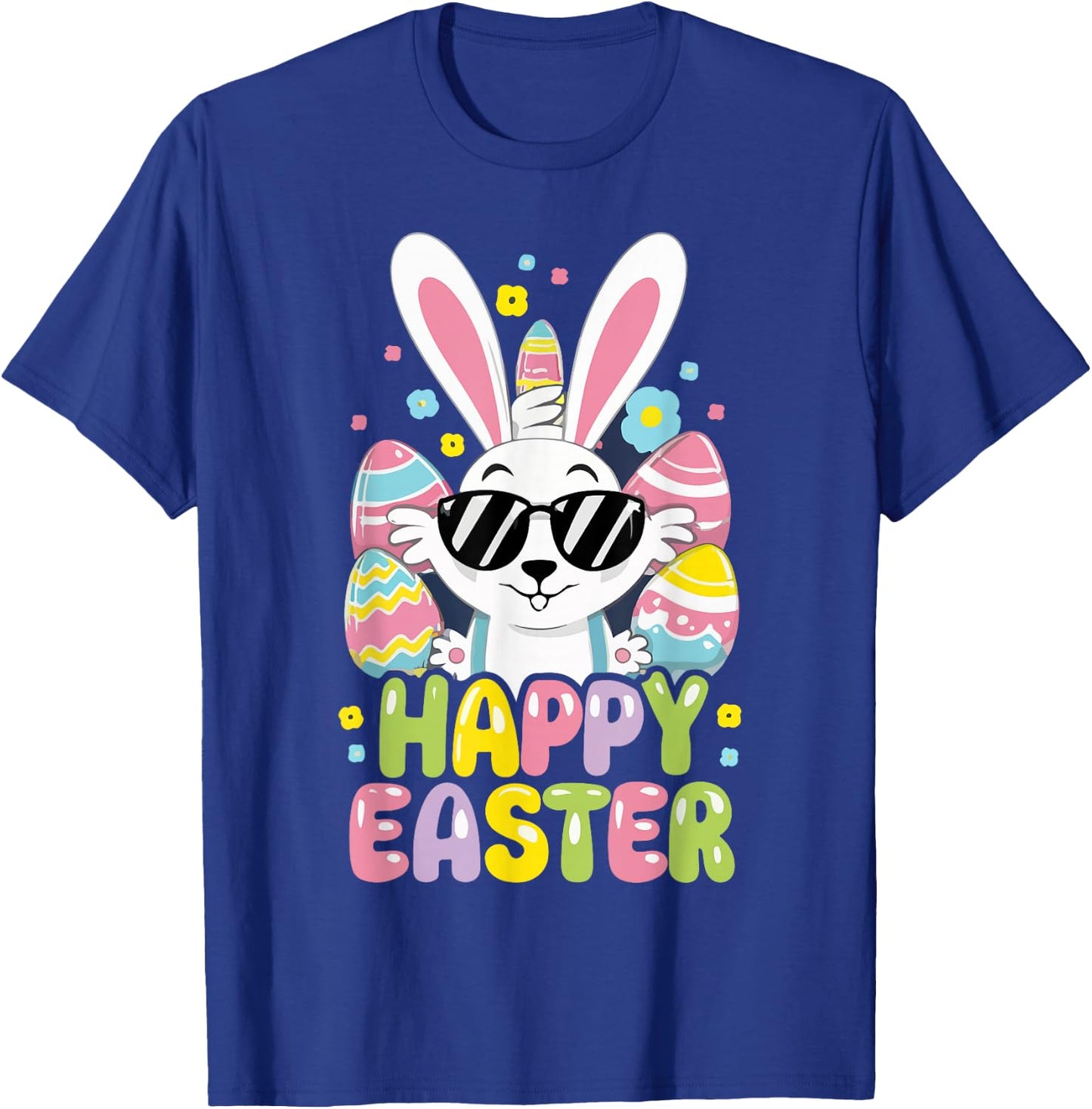 Cute Happy Easter Bunny Rabbit Face Boys Kids T-Shirt - T-Shirt | Royal