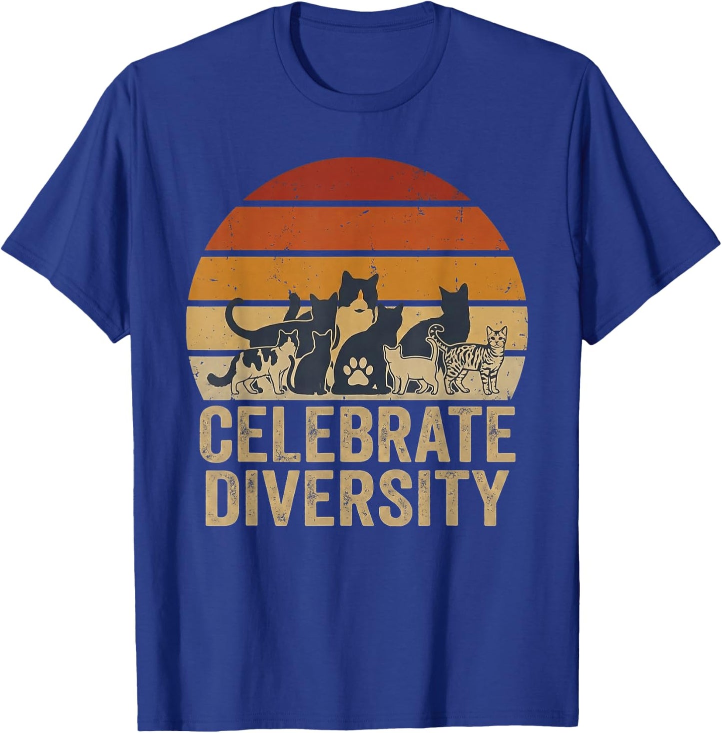 Retro Vintage Cat Celebrate Diversity Owners for Lovers T-Shirt - T-Shirt | Royal