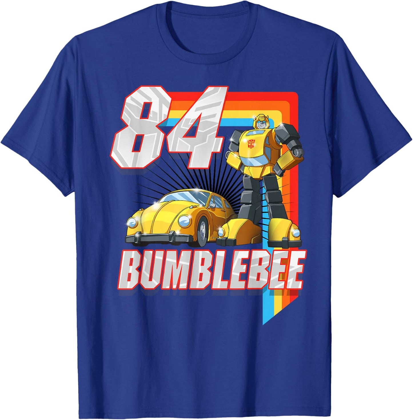 Transformers Bumblebee '84 Retro Rainbow Stripe T-Shirt - T-Shirt | Royal