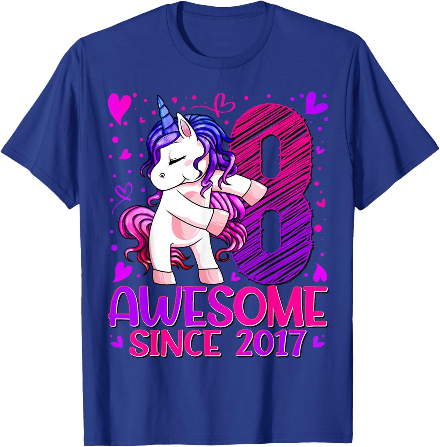 8 Year Old Unicorn Gifts For Girls 8th Birthday Girl Party T-Shirt - T-Shirt | Royal