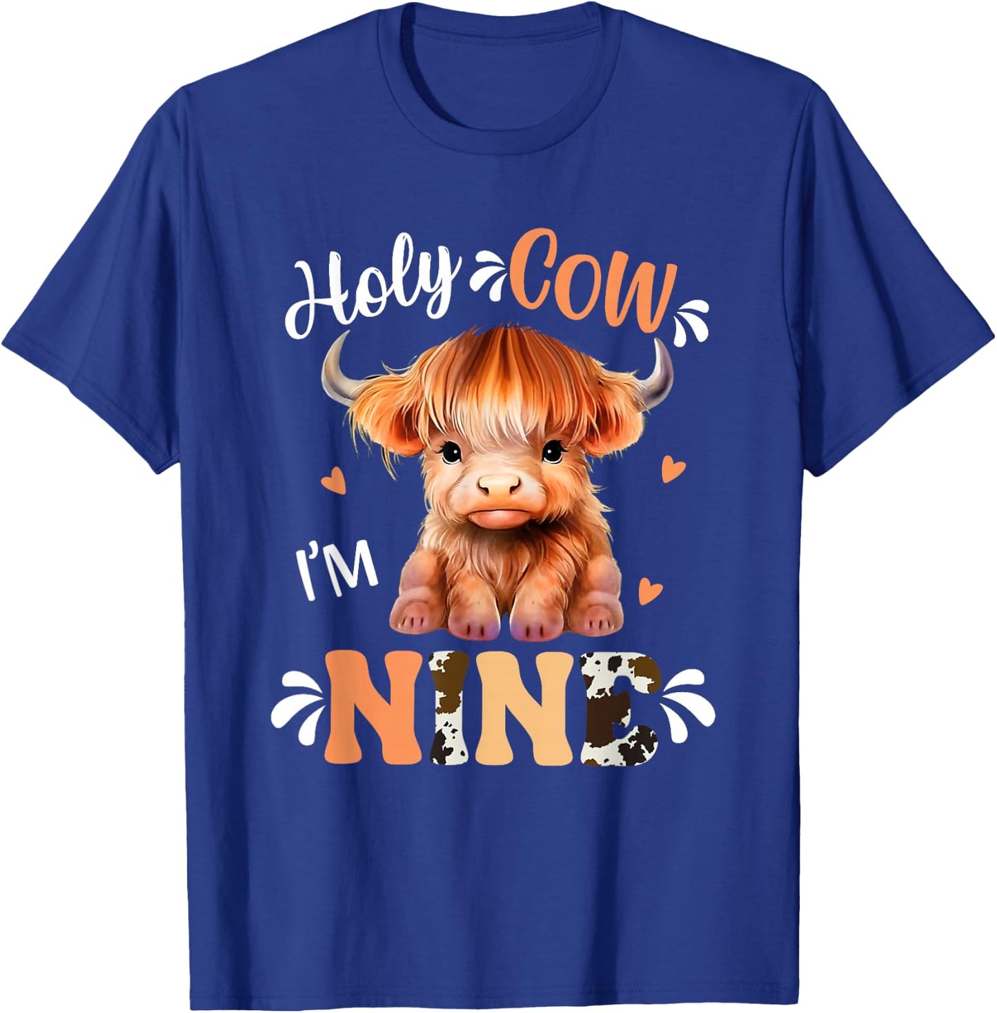 Holy Cow Im Nine Scottish Highland Cow Print 9th Birthday T-Shirt - T-Shirt | Royal