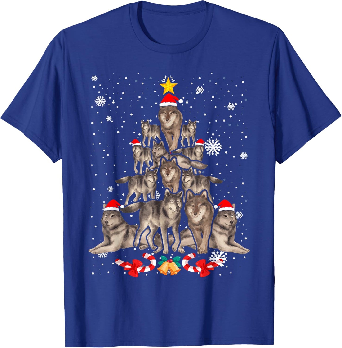 Wolfs Tree Christmas Sweater Xmas Pet Animal Wolf Lover T-Shirt - T-Shirt | Royal