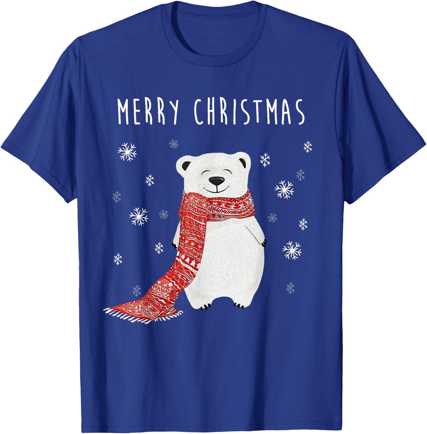 Cute Polar Bear Scarf Merry Christmas Xmas Holidays Gift T-Shirt - T-Shirt | Royal