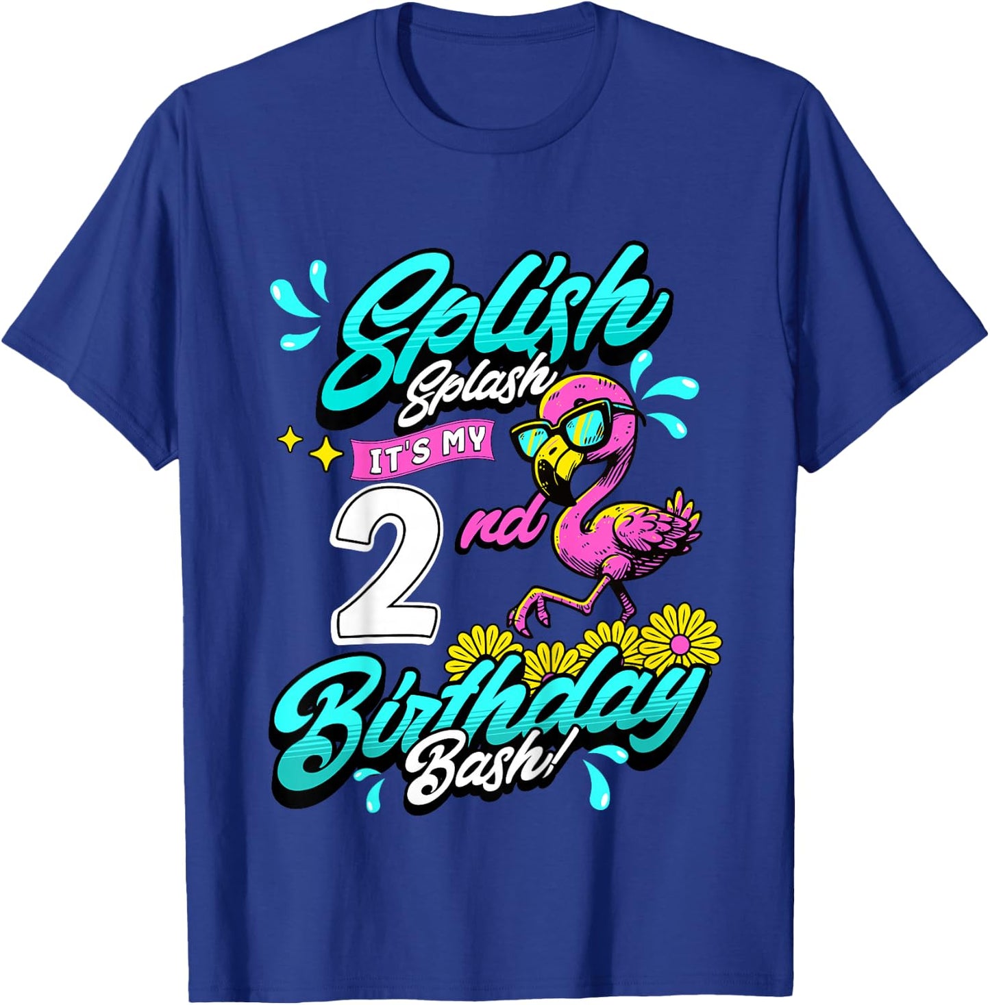 Kids Splish Splash 2nd Birthday Flamingo Pool Party 2 Years Old T-Shirt - T-Shirt | Royal