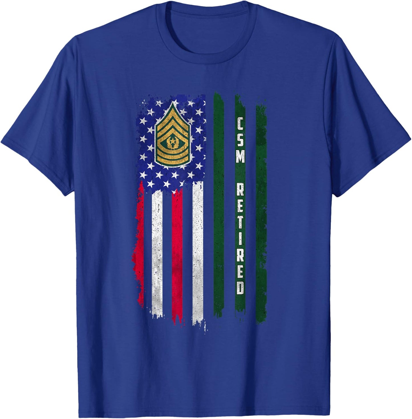 Retired E-9 Command Sergeant Major CSM Rank American Flag T-Shirt - T-Shirt | Royal