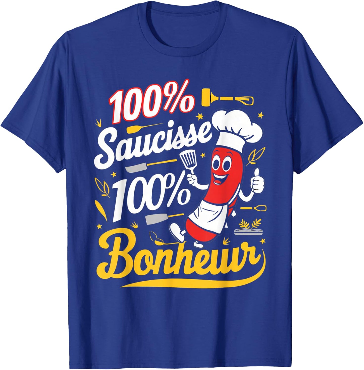 100% Sausage Happiness Gift Barbecue Beauf Humor Meat , Blue, S T-Shirt - T-Shirt | Royal