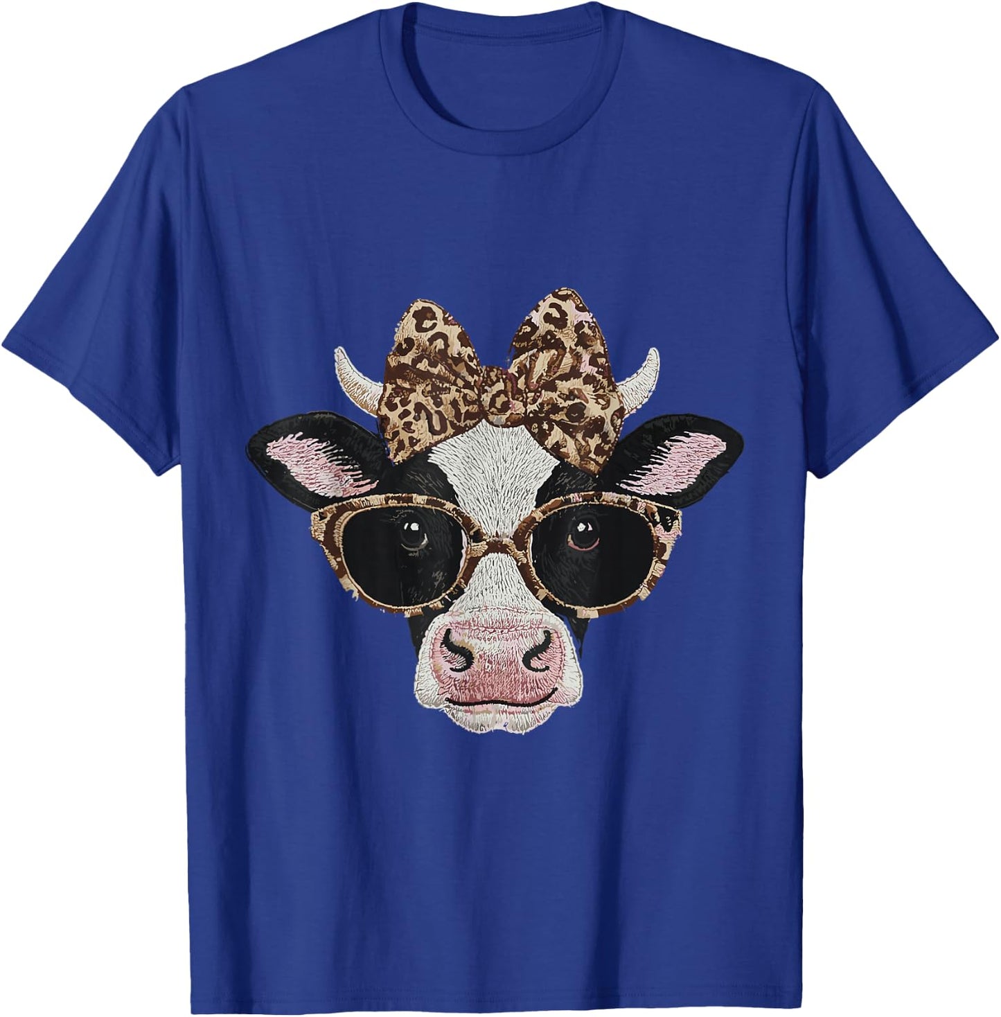 Cute Nerdy Leopard Bow Cow Funny Farm Animal Women T-Shirt - T-Shirt | Royal