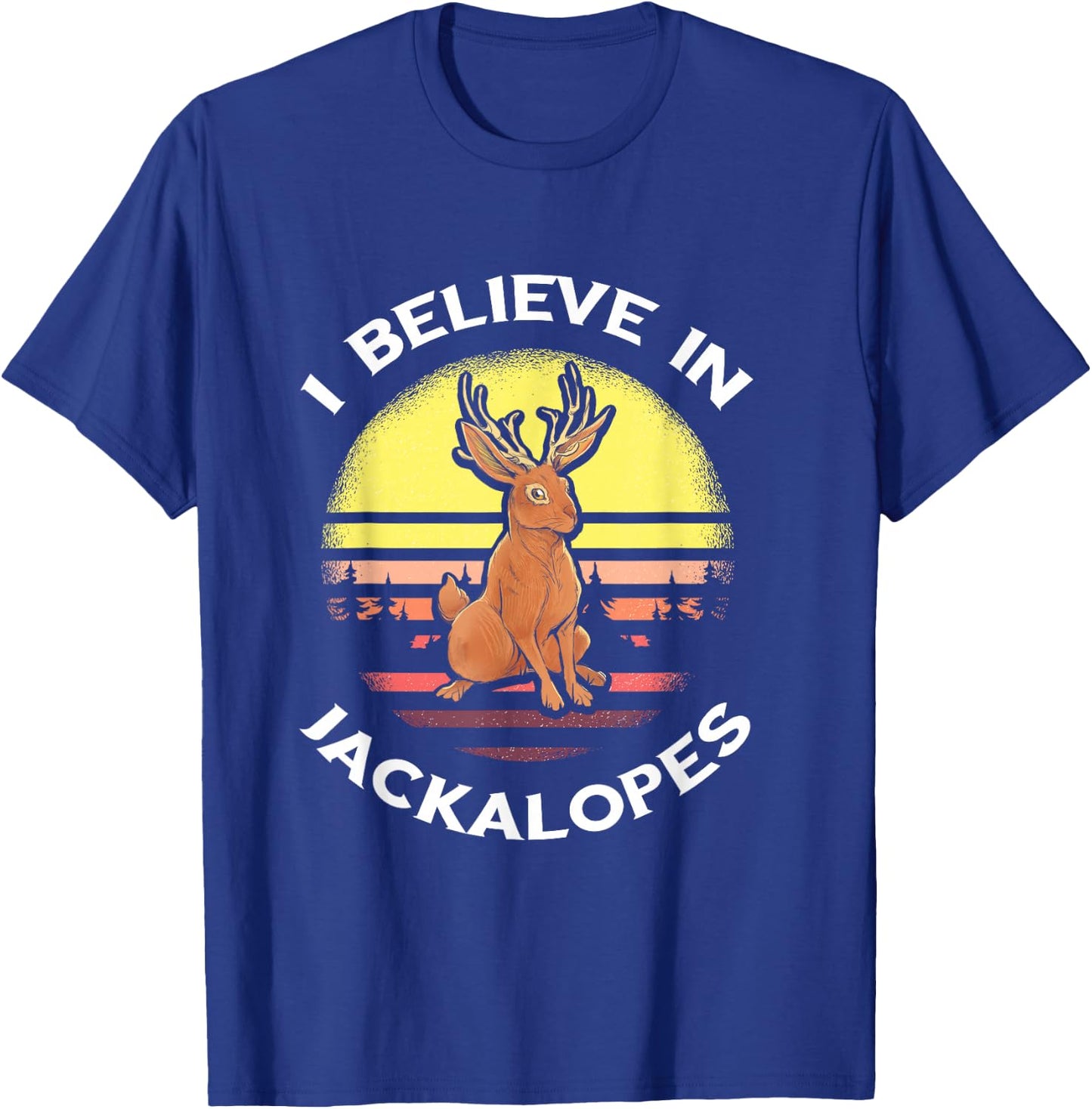 Jackrabbit Retro Jackalope I Believe in Cryptozoology T-Shirt - T-Shirt | Royal