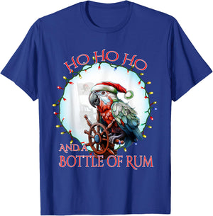 Funny Santa Pirate Parrot Ho Ho Ho Bottle of Rum T-Shirt - T-Shirt | Royal