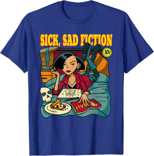 Sick Sad Fiction -Adults Black Modern Humorous Cartoon T-Shirt - T-Shirt | Royal